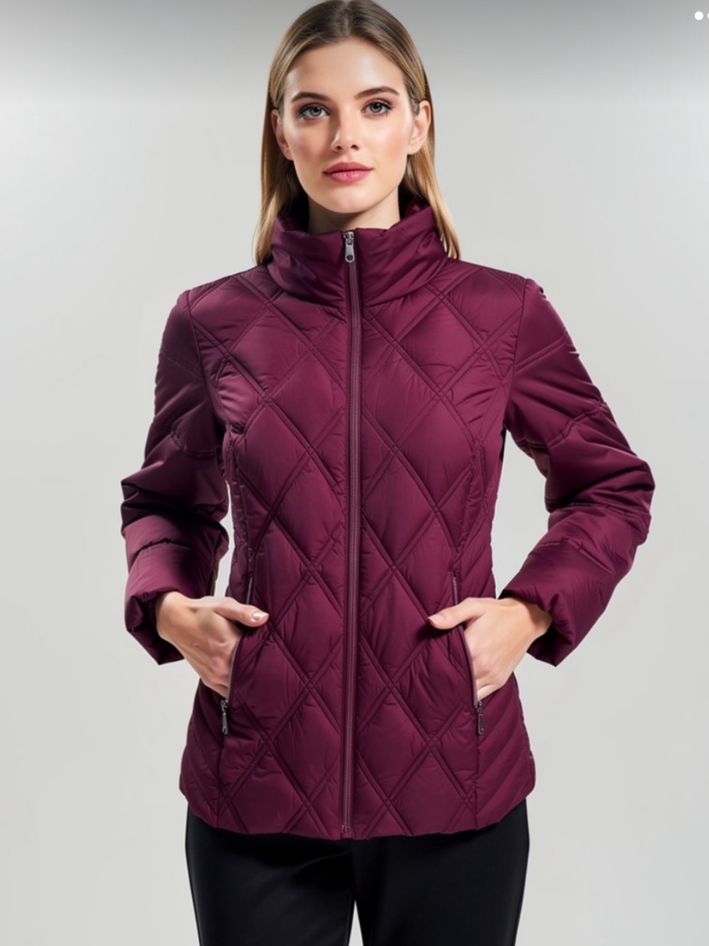 Bernardo Glam Quilted Insulated Puffer Jacket burgundy new size XL